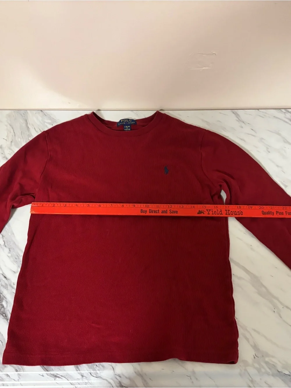 Polo Ralph Lauren Red Waffle Knit Thermal Long Sleeve Shirt - Kids L 14-16